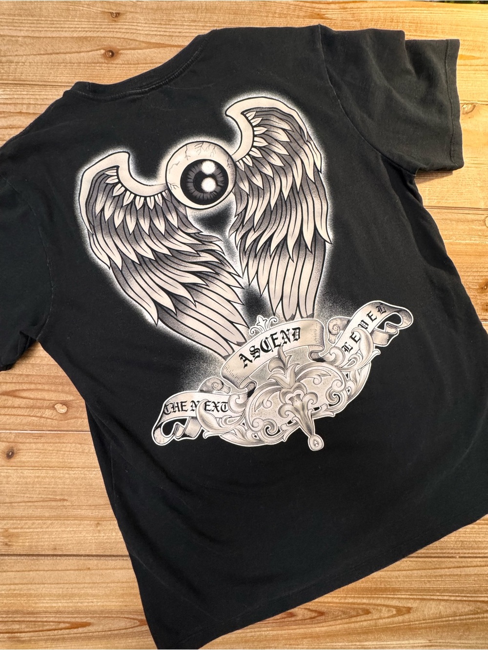 Von Dutch Graphic T-Shirt Black Eyeball Angel Wings Logo Tee Large Y2K Style